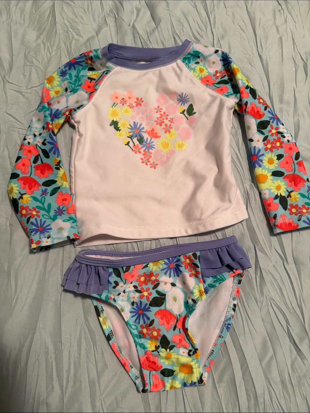 Cat & Jack Girls' Floral Rash Guard Bikini Set - Lavender, Pink & Multicolor